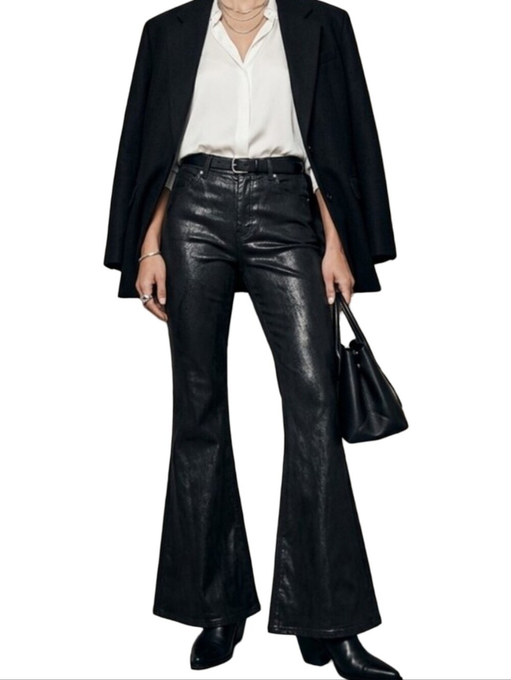 CHELSEA & VIOLET Faux Leather Flare Pants Bell Bottom Black Sz 25